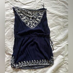 Raviya navy blue with white flowers. Strapless.